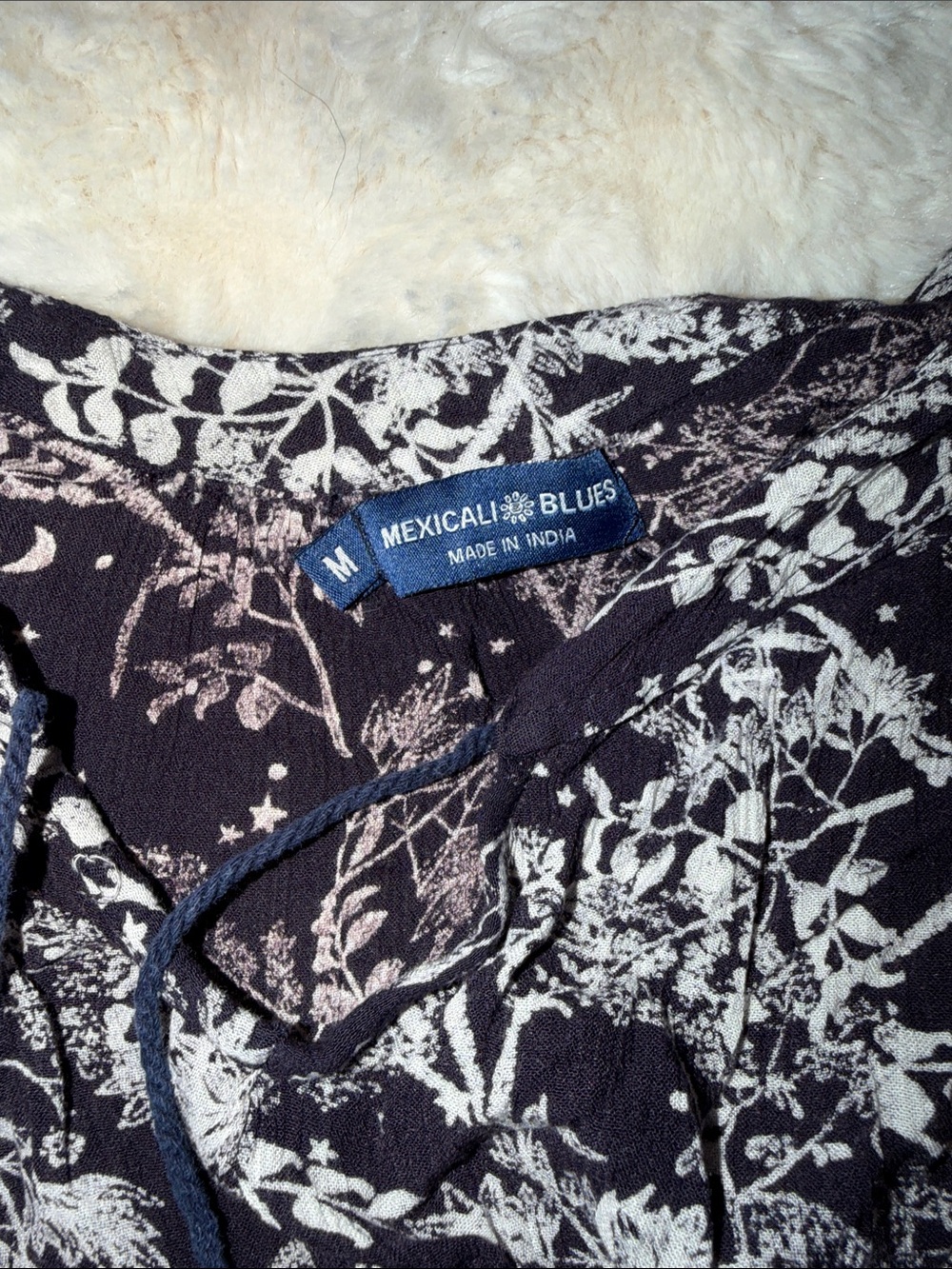 Boho Black Floral Tie-Front Peasant Tunic - Picture 2 of 8